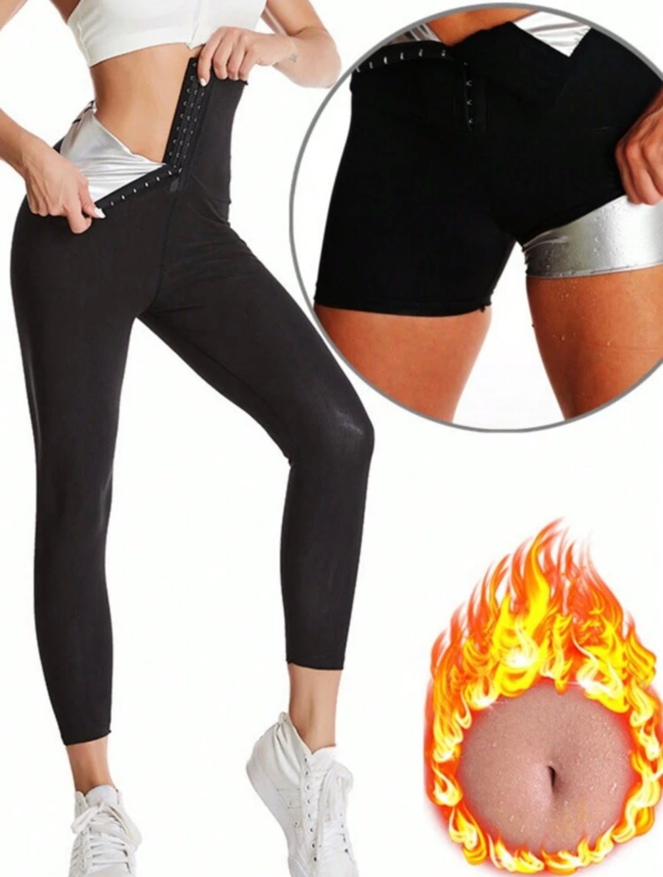 Hot Sauna Sweat Shapewear Pants Outdoor High Waist Tight Sweat Sculpting Pants For Yoga, Sport, And Fitness With European Style Clasp