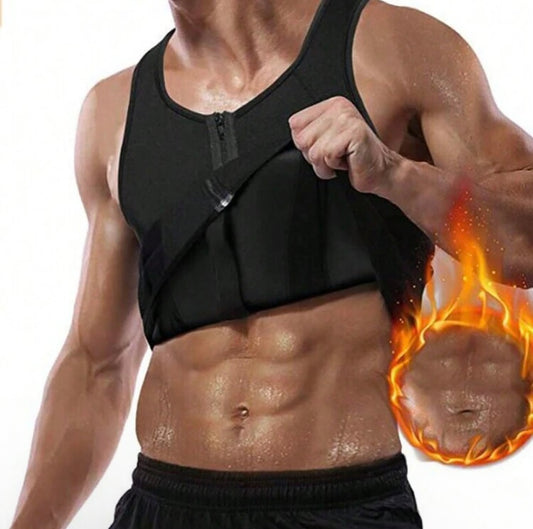 Neoprene Mens Fitness Sauna Sweat Vest Shapewear Waist Trainer Trimmer Heat Trapping Tank Top Shirt Body Shaper Belly Fat Burner Compression Slimming Shirts Zipper Pullover Girdle Corset Sports Gym