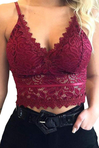 Red Deep V Lace Bralette Crop Top